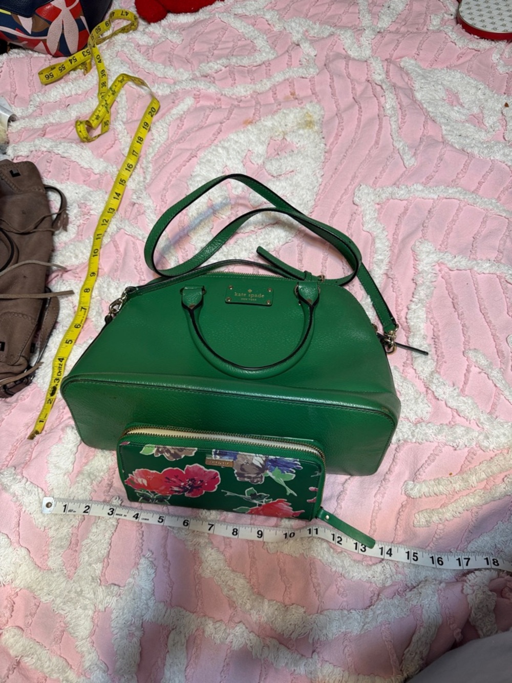 kate spade Green Dome Satchel with Floral Zip Wallet - Emerald Green